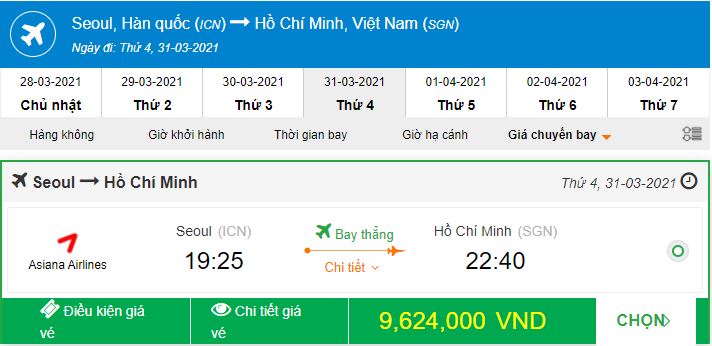 vé máy bay từ Hàn Quốc về Việt Nam