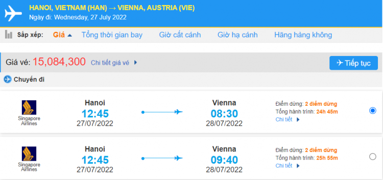 vé máy bay từ hà nội đi Vienna Áo