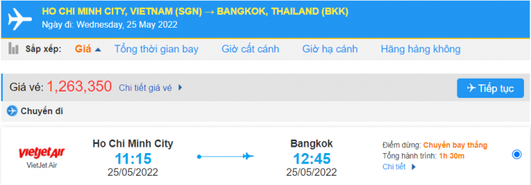 bảng giá vé máy bay đi Bangkok Thái Lan