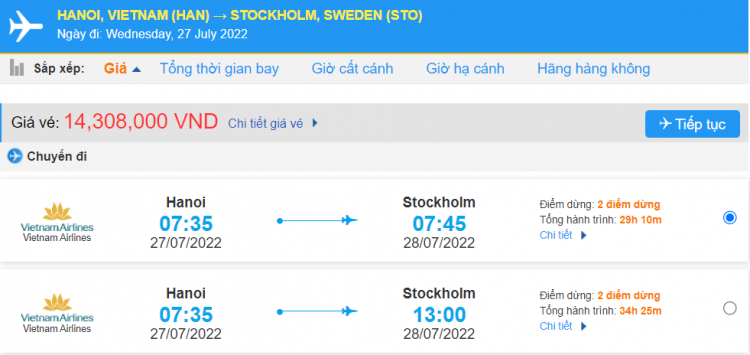 Giá vé máy bay từ Hà Nội đi Stockholm Thuỵ Điển