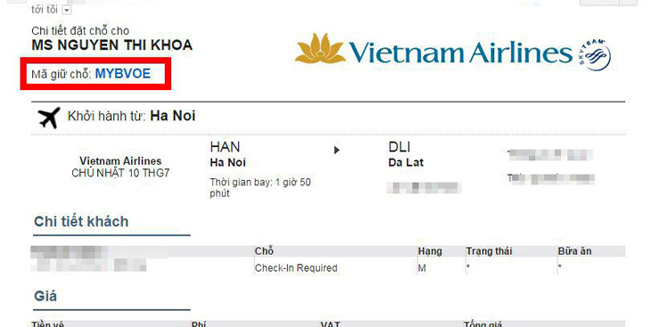 code vé máy bay vietnam airlines