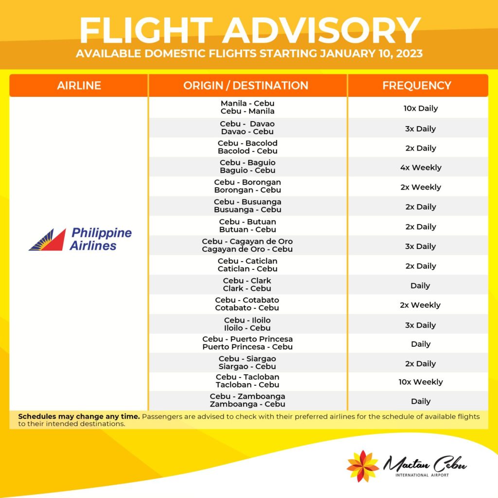 Lịch bay thường lệ của Hãng hàng không Philippine Airlines