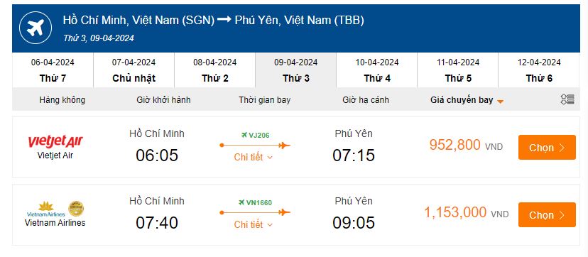 vé máy bay từ TPHCM đi Tuy Hòa
